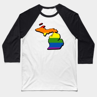 Rainbow Michigan Outline Baseball T-Shirt